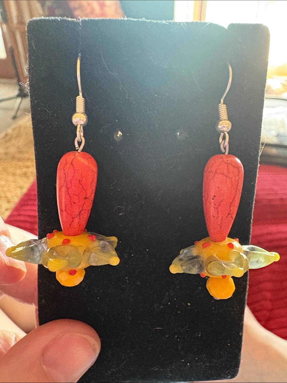 Hand Crafted Orange and Yellow Glass Floral Drop Earrings
